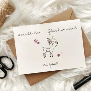 Babykarte – Rehlein (handgemacht) – zur Geburt