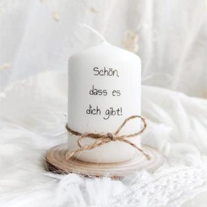 Kerze klein „Schön, dass es dich gibt“ Juteband