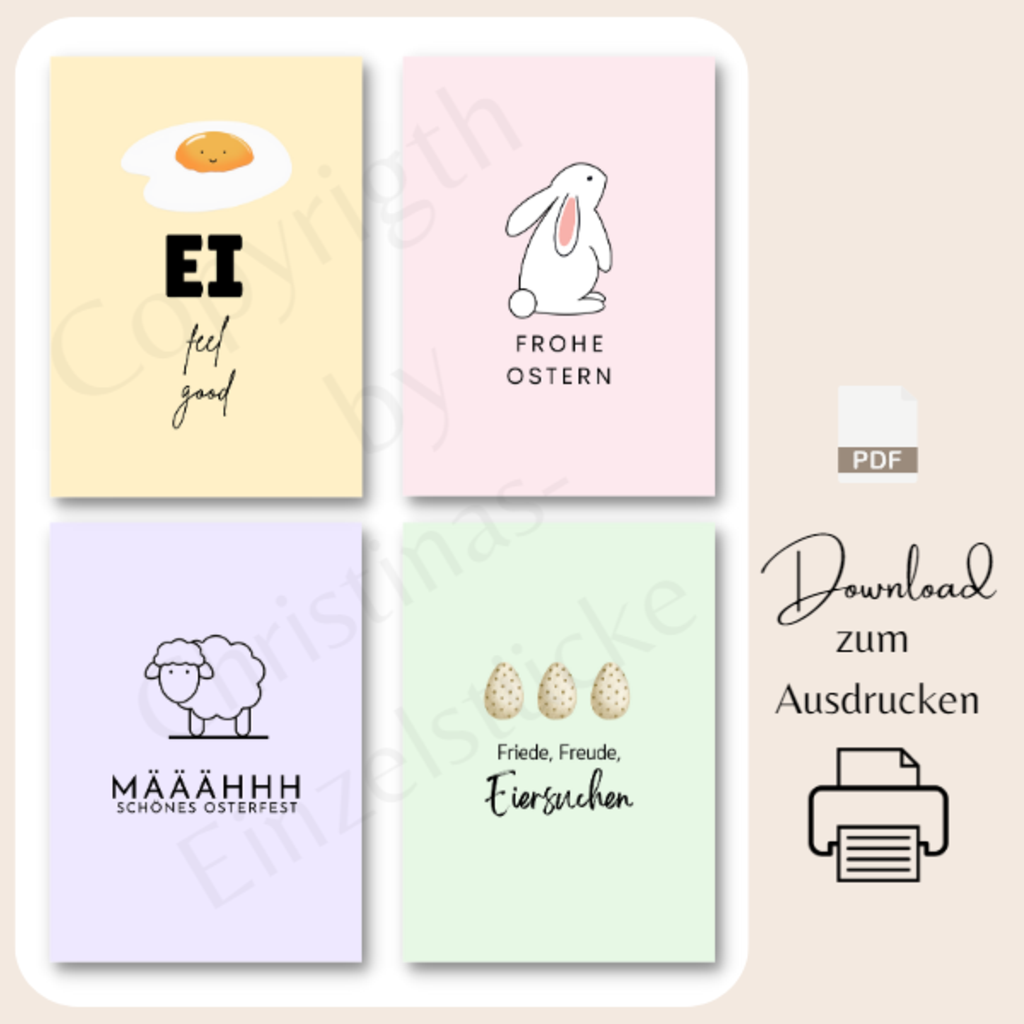 Osterkarten A6 | 4 Stück | PDF Download zum selber Ausdrucken |Postkarten