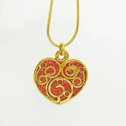 Herzkette Koralle mit Goldbronze und vergoldeter Schlangenkette - Image 2