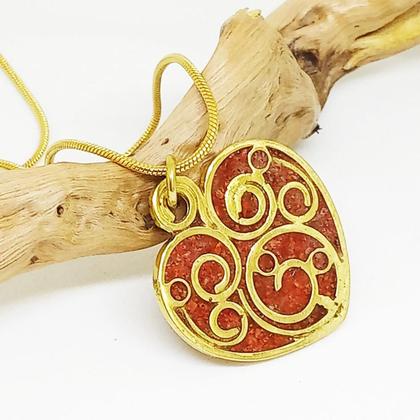 Herzkette Koralle mit Goldbronze und vergoldeter Schlangenkette - Image 3