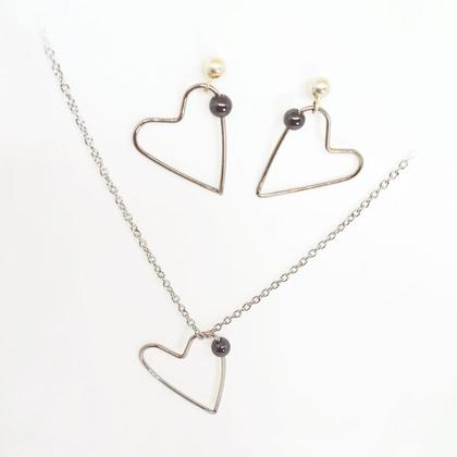 SETANGEBOT Herzschmuck aus Edelstahl mit Hämatit