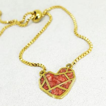 Armband mit Herzanhänger aus Goldbronze mit Koralle / vergoldet - Image 2