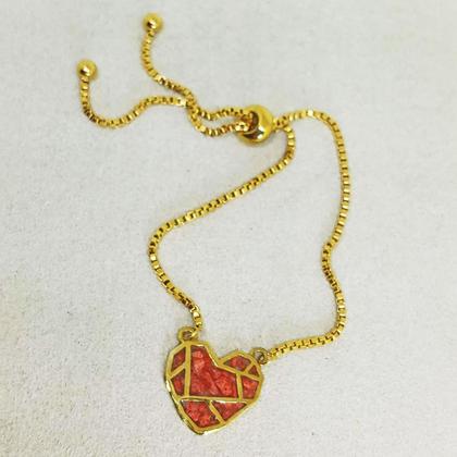 Armband mit Herzanhänger aus Goldbronze mit Koralle / vergoldet - Image 3