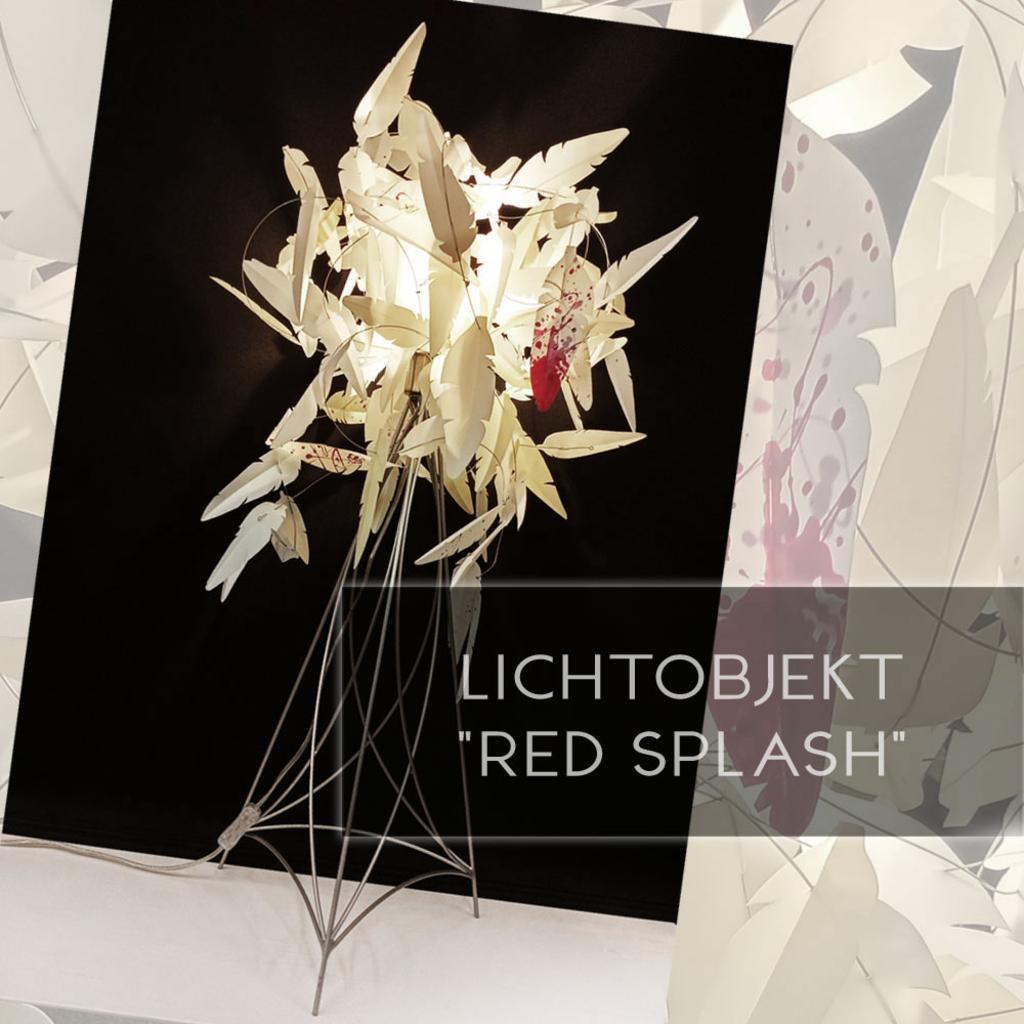 Tischleuchte "Red Splash" mit weißen Federn