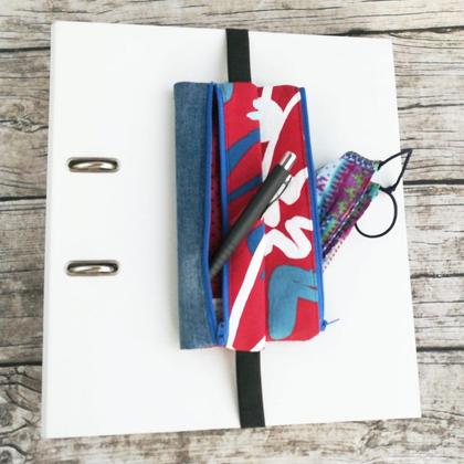 Doppel-Pennal Jeans-Rot gemustert