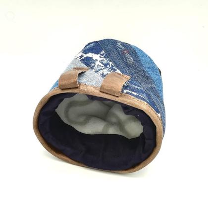 Chalkbag Jeans-Upcycling mit blauem Patchworkstreifen - Image 3