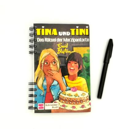 Notizbuch aus altem Buch "Tina und Tini - Marzipantorte"