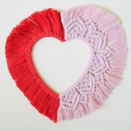 Makramee Herz Wandbehang rosa/rot
