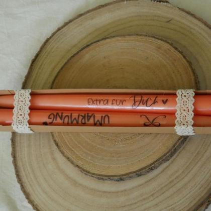 Kerze mit Spruch coral lang