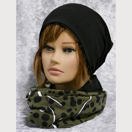 Kombi Wendehaube und Loop Punkte Muster olive - Image 2