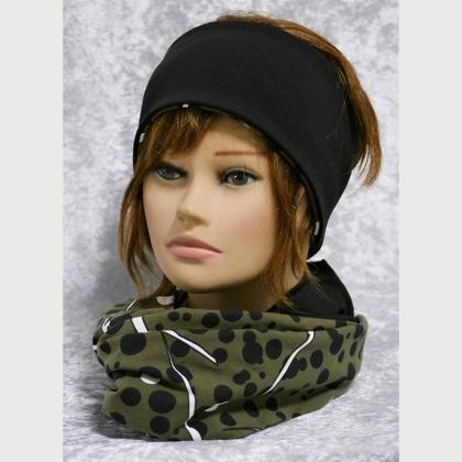 Kombi Stirnband und Loop Punkte Muster olive - Image 2