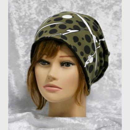 Wendehaube Punkte Muster Olive