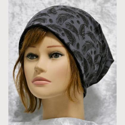 Wendehaube dunkelgrau mit schwarzen Federn