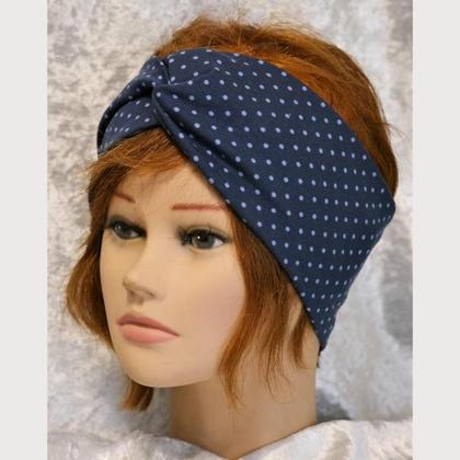 Turbanstirnband dunkelblau mit hellblauen Punkten