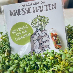 „Einfach mal die Kresse halten“ GRÜMI inkl. Blühanleitung