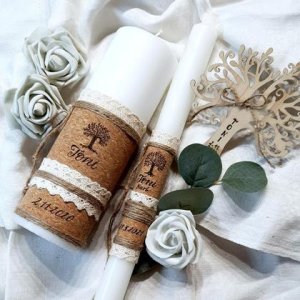 TAUFKERZEN-Set „LEBENSBAUM“ inkl.1Schachtel + 1 Untersetzer