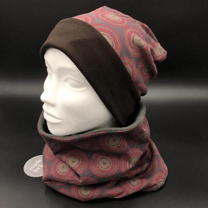 DAMEN- SET (WENDEHAUBE+XXL-LOOPSCHAL) "Retro- Kreise braun" - Image 2