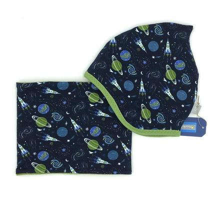 SET WINTER- HAUBE + LOOPSCHAL - WELTRAUM (Größe wählbar)