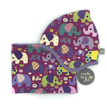 SET WINTER- HAUBE + LOOPSCHAL - ELEFANTEN magenta (Größe wählbar)