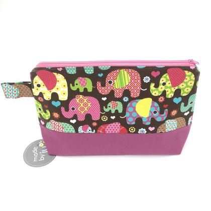 KOSMETIKTASCHE/NECESSAIRE - bunte Elefanten braun - Image 2