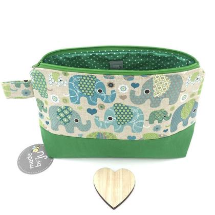KOSMETIKTASCHE/NECESSAIRE - Elefanten beige/grün