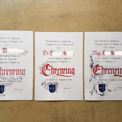 Ehrenurkunde handgeschrieben