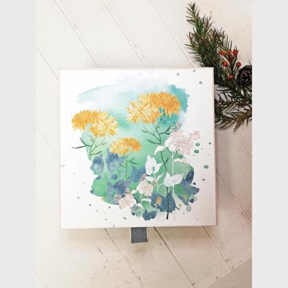 Geschenkschachtel mit Klappdeckel "Blumen blaugrün"