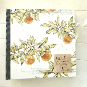 Leporello Album *Orangen… Glück beginnt *, 18x18cm , für 48 Fotos
