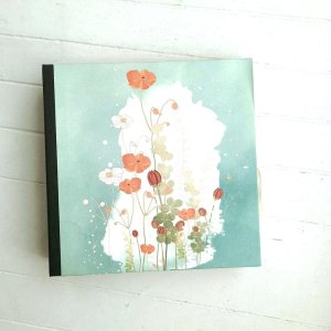 Leporello Album *chrysanthemen rot-blau*, 18x18cm , für 48 Fotos