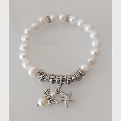 Armband aus Süsswasserperlen - mit kleinem Engel und Seestern - Image 4