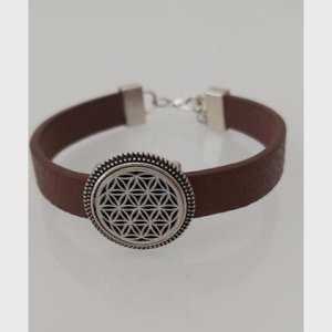 Armband aus Leder – braun – mit Blume des Lebens