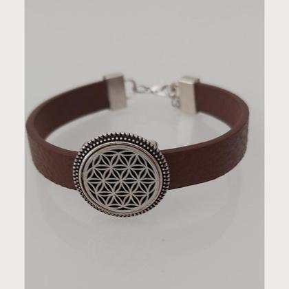 Armband aus Leder - braun - mit Blume des Lebens