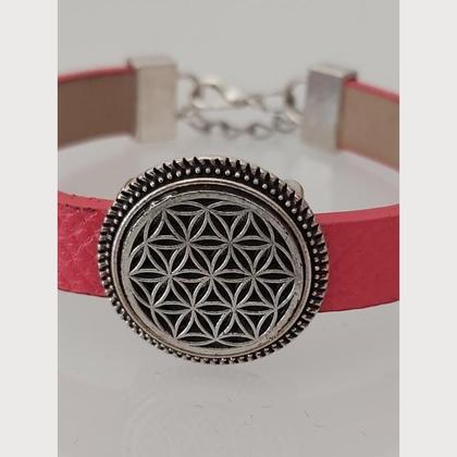 Armband aus Leder - rot - mit Blume des Lebens - Image 2