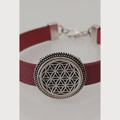 Armband aus Leder - dunkelrot - mit Blume des Lebens - Image 2