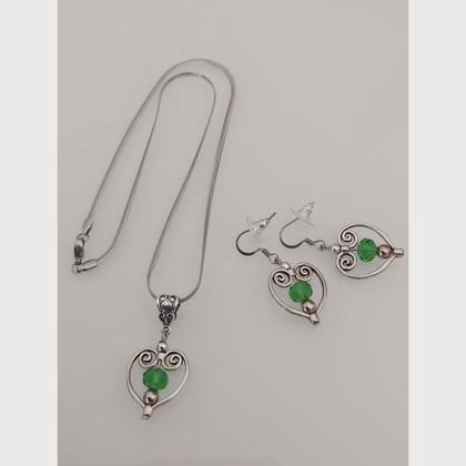 Schmuckset - Trachten Halskette und Ohrringe - grün - Edelstahl