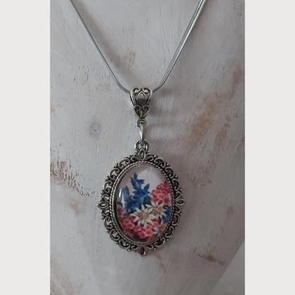 Trachtenhalskette Edelstahl - mit Nostalgieanhänger "Alpenblumen"- Unikat - Image 2