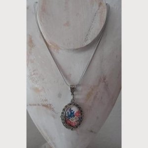 Trachtenhalskette Edelstahl – mit Nostalgieanhänger „Alpenblumen“- Unikat