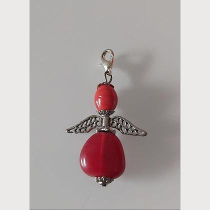 Anhänger Engel - Schutzengel - Perlenengel - silber-rot