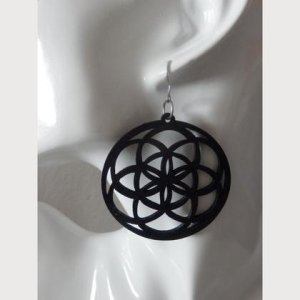 Ohrringe aus Holz – Blume des Lebens – schwarz