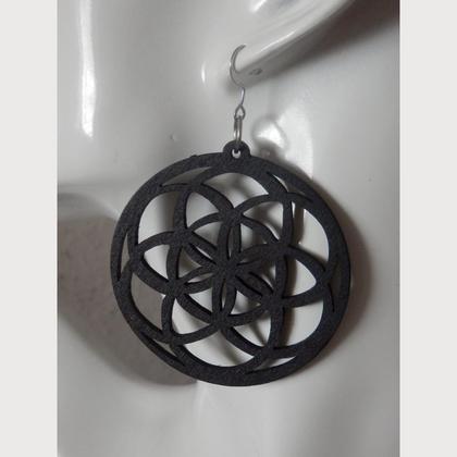 Ohrringe aus Holz - Blume des Lebens - schwarz - Image 2