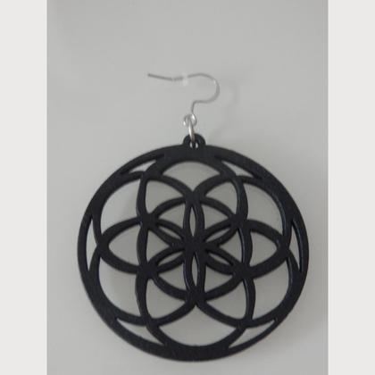 Ohrringe aus Holz - Blume des Lebens - schwarz - Image 4