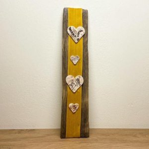 Altholz-Keramik-Bild mit gelbem Band