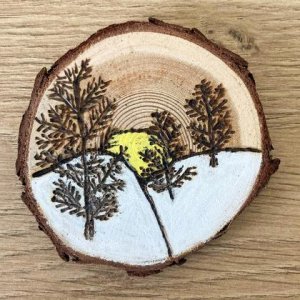 Winterlich verzierte Astscheibe – Bäume & Sonne