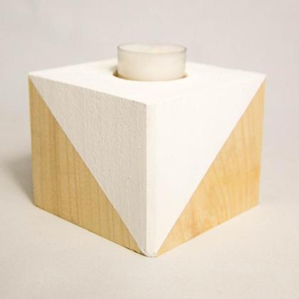 Teelichthalter Holzwürfel weiß