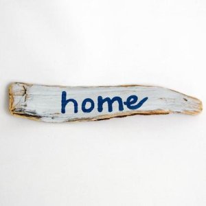 Treibholz-Deko „home“ blau-grau