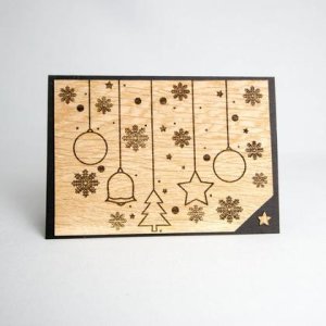 Holz Weihnachtskarte mit weihnachtlichen Symbolen