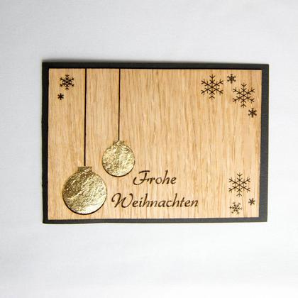 Holz Weihnachtskarte "Frohe Weihnachten" mit Blattgold-Christbaumkugeln - Image 2