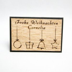 Holz-Platzkarte „Frohe Weihnachten“ & weihnachtliche Symbole