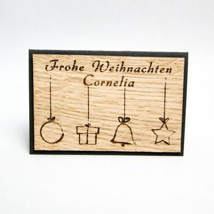 Holz-Platzkarte "Frohe Weihnachten" & weihnachtliche Symbole